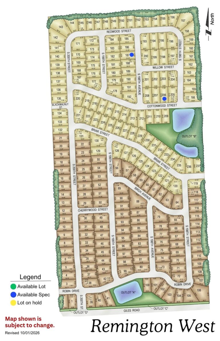 Remington West residential neighborhood map showing street layout and building locations