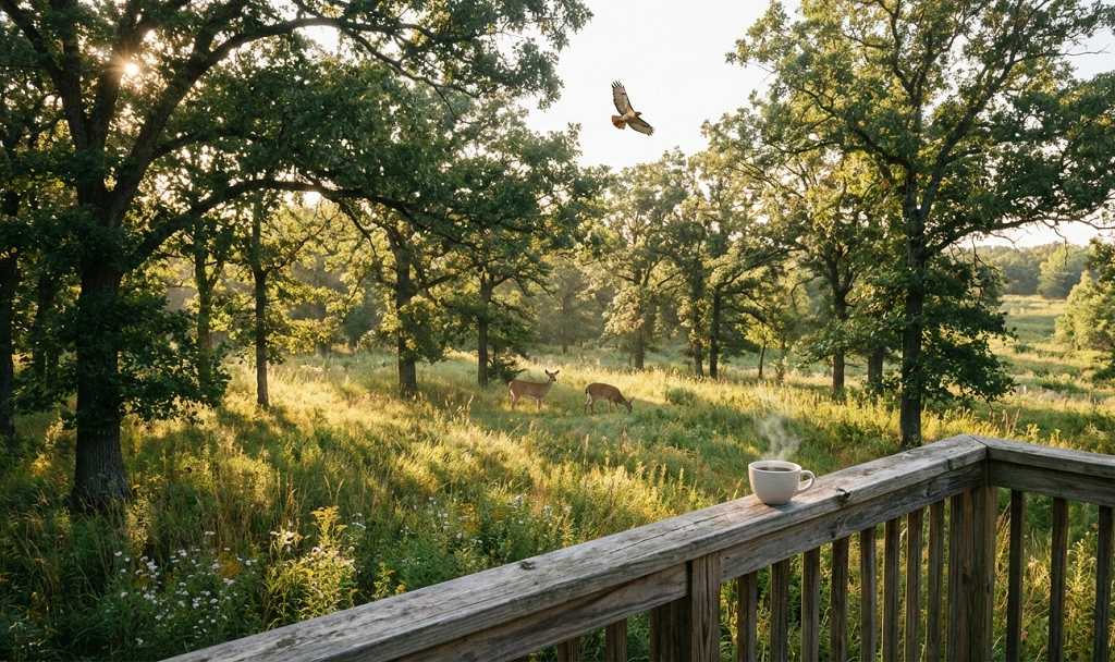 Nature reserve lot in Liberty Bellevue showing mature trees and private backyard setting
