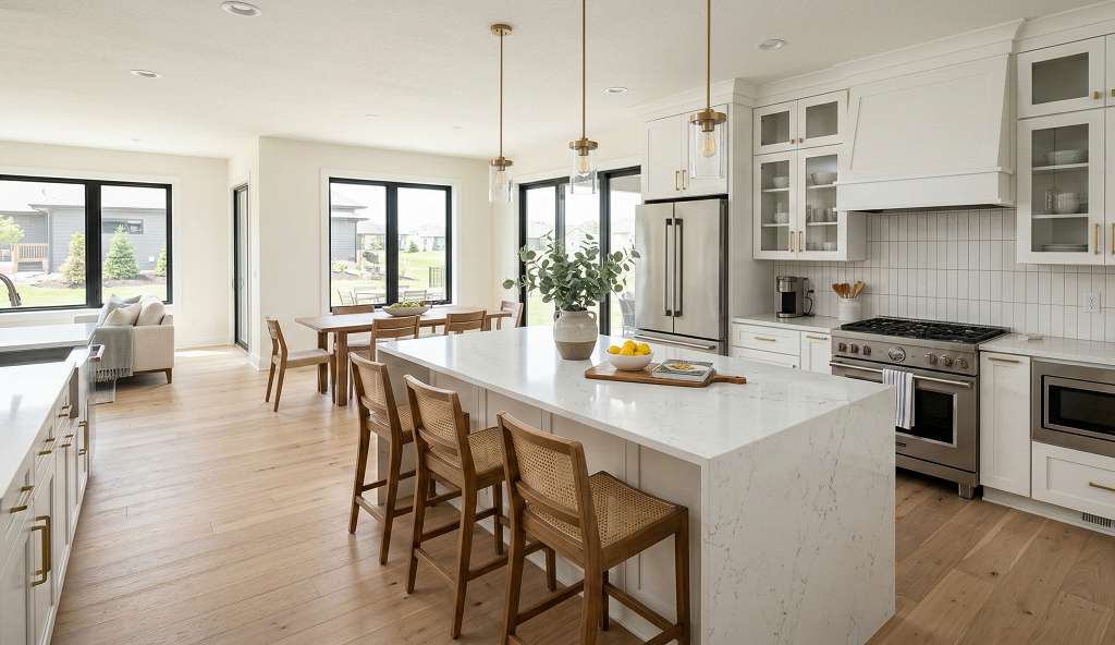 New construction cost for interior finishes - modern kitchen in Nebraska new home