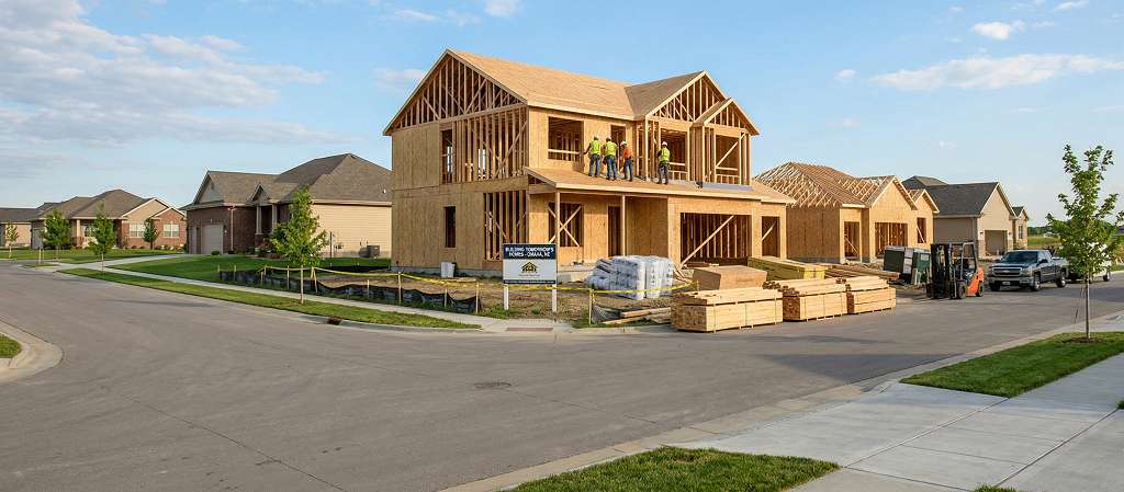 New home construction timeline in Omaha Nebraska showing framing stage