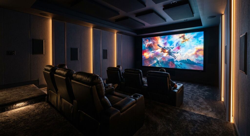 Cozy home theater with large screen