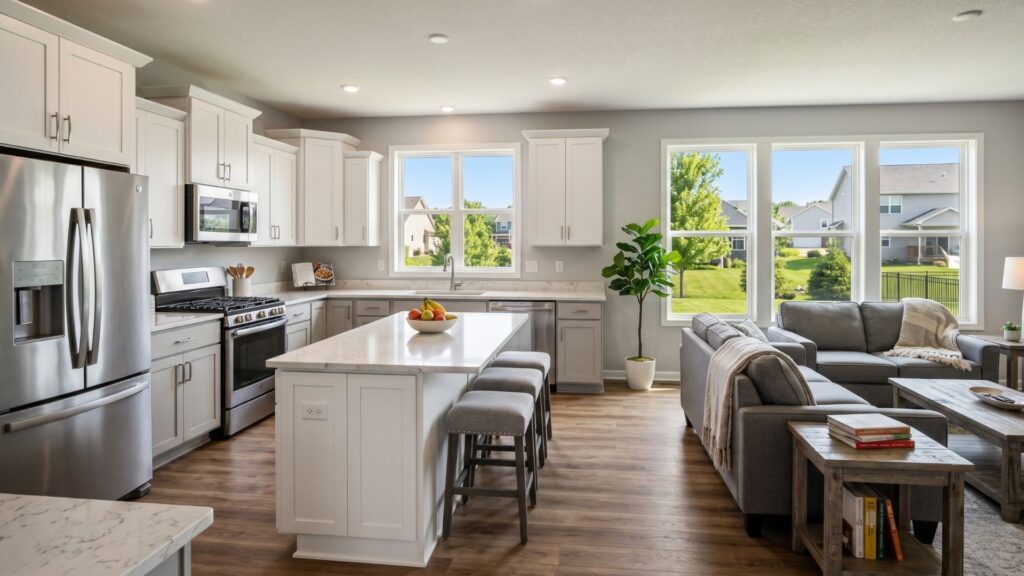 Move-in ready new construction home interior with kitchen finishes in Omaha