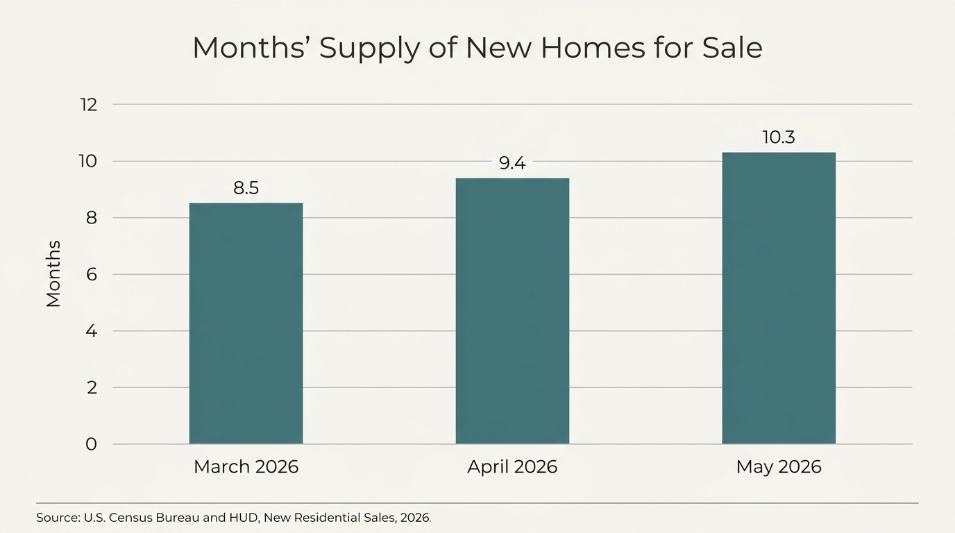 Bar chart of rising new-home months supply, spring 2026 data