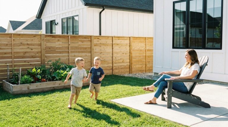 Family enjoying spacious backyard at a new single-family home