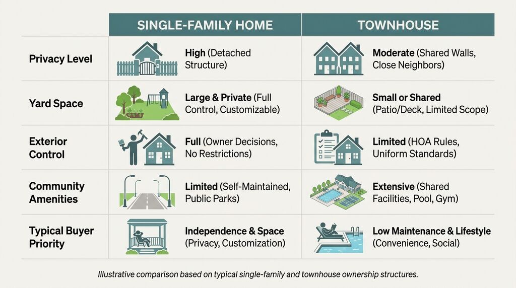 Comparison chart of single-family home vs townhouse features in Omaha