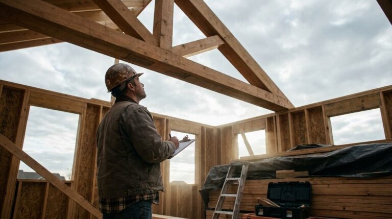 Homebuyer touring an active framed job site in Omaha