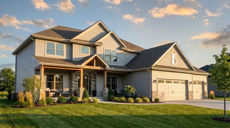 Finished two-story new construction home exterior in Omaha, Nebraska