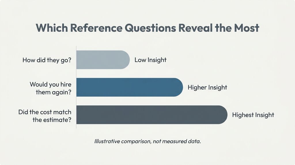 Chart ranking which reference questions reveal the most about a builder