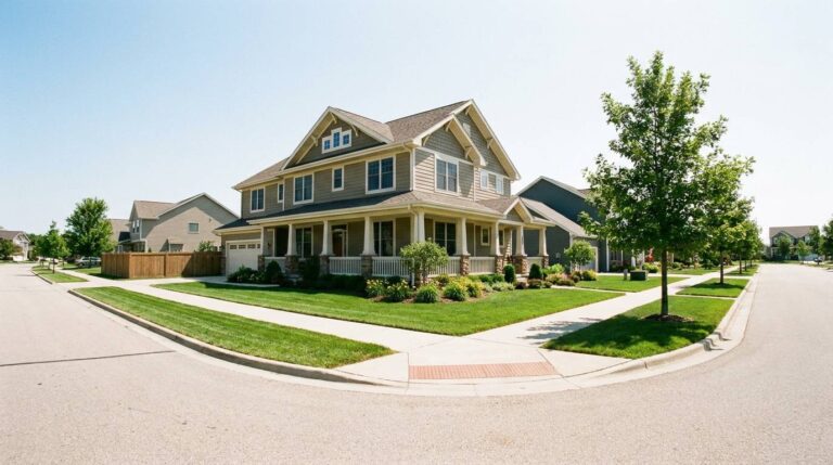 New construction corner lot home exterior in the Omaha metro
