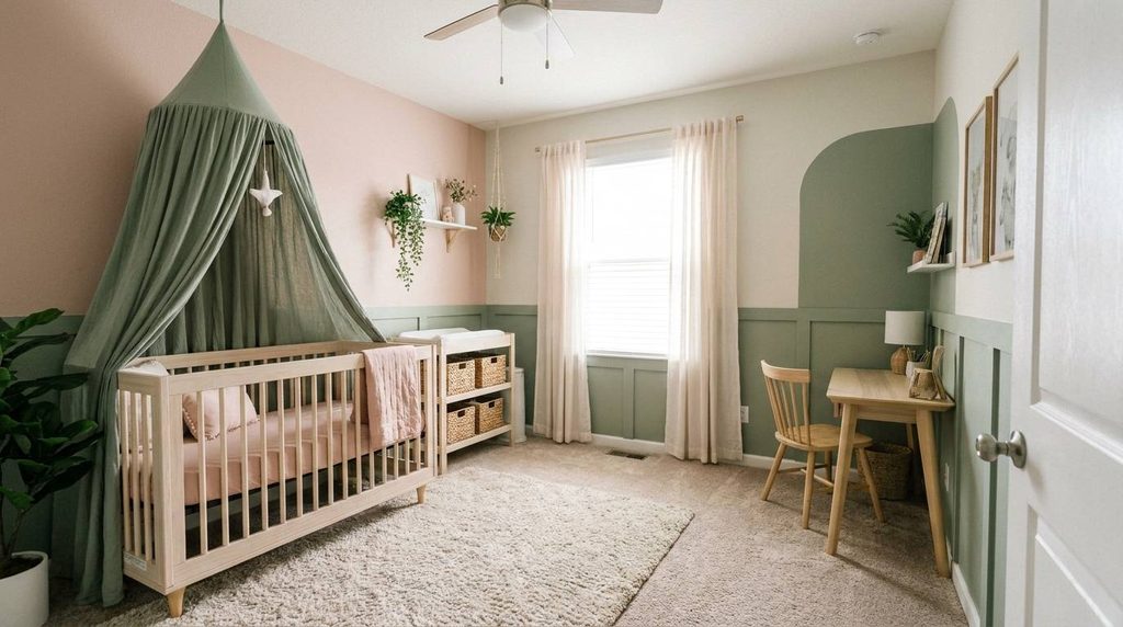 Convertible nursery to flex room idea with neutral furniture