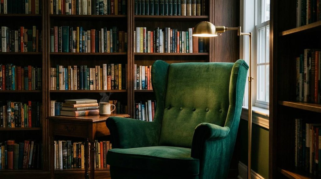 Classic traditional home library reading nook flex room idea